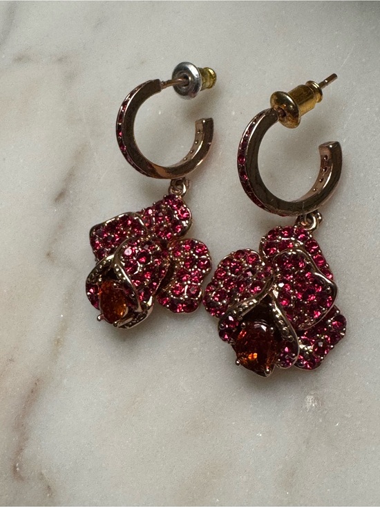 Jewelry - Kate Spade Crystal Floral Drop Hoop Earrings